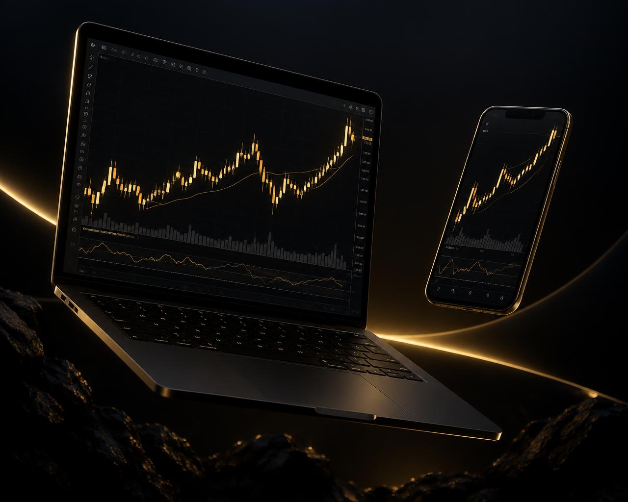 Gold Attacker running on MetaTrader on laptop and phone